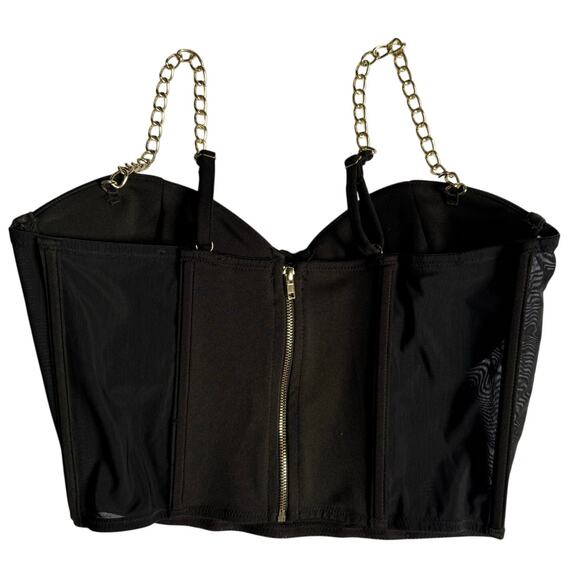Say What Black Chain Strap Bustier Crop Top Women’s Small Adjustable Zip - Picture 3 of 9